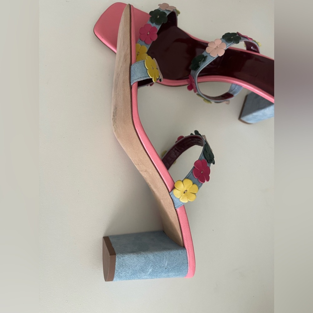 🤍 STAUD Suede Colorblock Flower Block Heeled Sandals - Picture 7 of 10